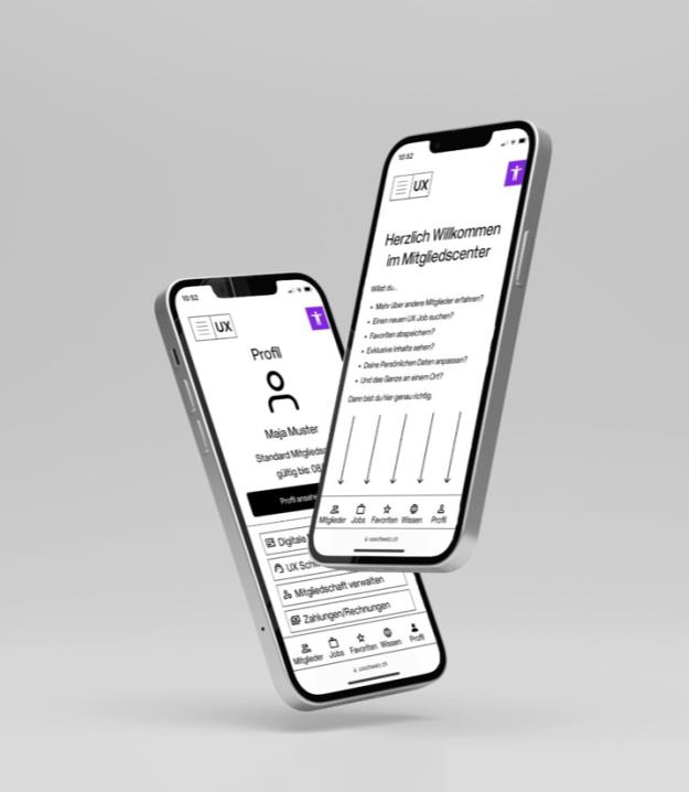 Mobiler Prototyp des Mitgliedscenters: Willkommen und Profil