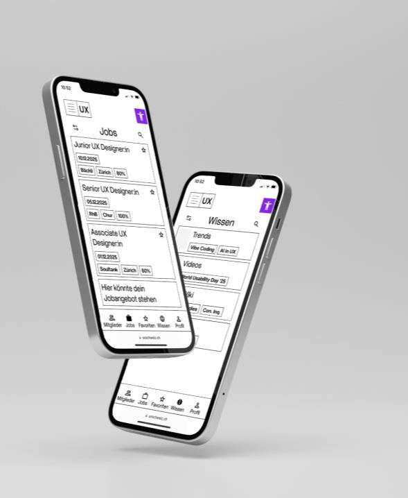 Mobiler Prototyp des Mitgliedscenters: Jobs und Wissen